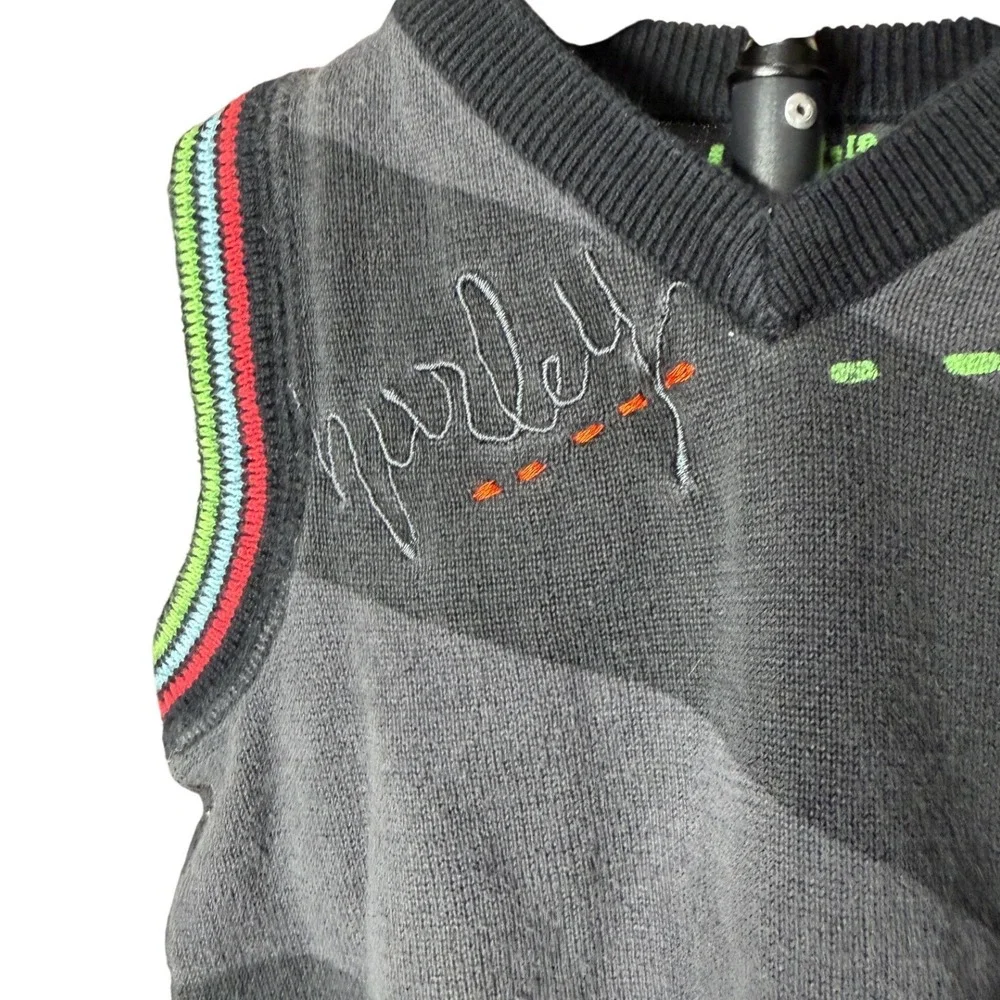 Hurley Kids Grey Striped Cotton Knit Sweater‎ Vest Embroidered Logo 18M